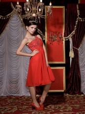 Red Empire One Shoulder Knee Length Short Homecoming Dress Beading Knee Length Sexy