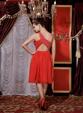 Red Empire One Shoulder Knee Length Short Homecoming Dress Beading Knee Length Sexy
