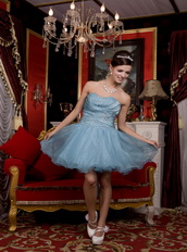 Light Blue Pricess Sweetheart Mini-length Organza Dress For Graduation Knee Length Sexy