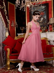 Old Rose Pink Halter Chiffon Tea-length Homecoming Dress Designer Knee Length Sexy