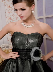 Black Pricess Mini-length Tulle Hand Made Flower Homecoming Dress Knee Length Sexy