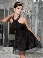 Black Halter Mini-length Organza Homecoming Dress Cheap Knee Length Sexy