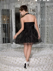 Black Halter Mini-length Organza Homecoming Dress Cheap Knee Length Sexy