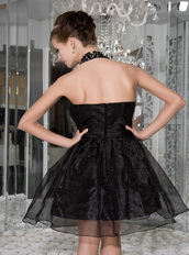 Black Halter Mini-length Organza Homecoming Dress Cheap Knee Length Sexy