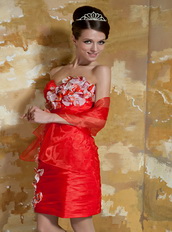 Mini-length Taffeta Prom Dress Decorate By Hand Made Flowers Knee Length Sexy
