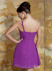 One Shoulder Purple Mini-length Chiffon Short Prom Dress On Sale Knee Length Sexy