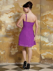 One Shoulder Purple Mini-length Chiffon Short Prom Dress On Sale Knee Length Sexy