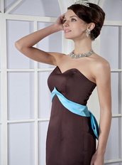 Brown Sweetheart Mini-length Prom Dress With Sky Blue Bowknot Knee Length Sexy