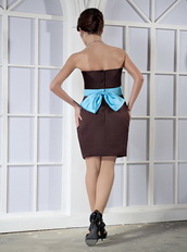 Brown Sweetheart Mini-length Prom Dress With Sky Blue Bowknot Knee Length Sexy