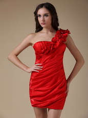 Rosette One Shoulder Strap Red Prom Dress Mini Length Knee Length Sexy