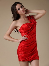 Rosette One Shoulder Strap Red Prom Dress Mini Length Knee Length Sexy