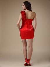 Rosette One Shoulder Strap Red Prom Dress Mini Length Knee Length Sexy