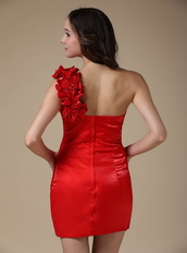 Rosette One Shoulder Strap Red Prom Dress Mini Length Knee Length Sexy