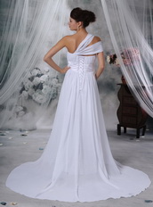 Elegant One Shoulder White Chiffon Wedding Dress Pregnant Pregnant