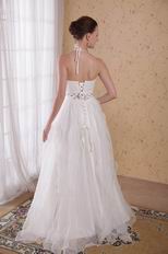 Cheap Maternity White Halter Wedding Dress With Rhinestones