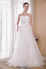 Cheap Maternity White Halter Wedding Dress With Rhinestones