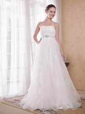 Cheap Maternity White Halter Wedding Dress With Rhinestones