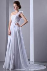 Elegant One Shoulder Maternity Wedding Dress With Feather