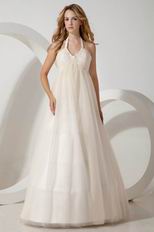 Cheap Halter Side Zip Champagne Maternity Wedding Dress