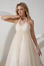 Cheap Halter Side Zip Champagne Maternity Wedding Dress