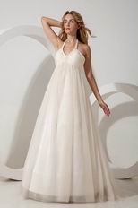 Cheap Halter Side Zip Champagne Maternity Wedding Dress