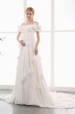 Off Shoulder Marternity Lace Wedding Dress Chapel Train