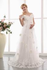 Off Shoulder Applique Skirt Pregnant Bridal Dress Cheap