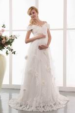 Off Shoulder Applique Skirt Pregnant Bridal Dress Cheap