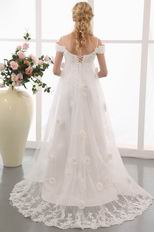 Off Shoulder Applique Skirt Pregnant Bridal Dress Cheap