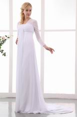 Long Sleeves Front Drap Modest Pregnant White Wedding Dress