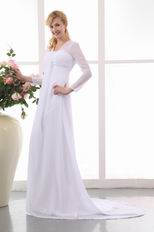 Long Sleeves Front Drap Modest Pregnant White Wedding Dress