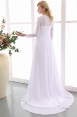 Long Sleeves Front Drap Modest Pregnant White Wedding Dress