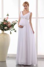 Elegant V-neck Crystal Pregant Wedding Dress Discount