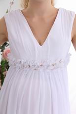 V Neck Floor Length White Pregnant Wedding Dress