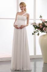 Decent One Shoulder Cream Maternity Wedding Dress For Bride