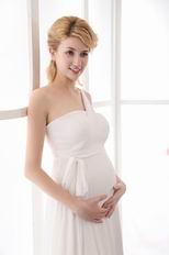 Decent One Shoulder Cream Maternity Wedding Dress For Bride