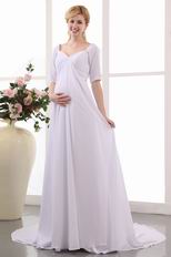Modest Half Sleeves White Wedding Dress For Maternity