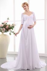 Modest Half Sleeves White Wedding Dress For Maternity