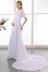Modest Half Sleeves White Wedding Dress For Maternity