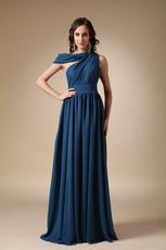 Asymmetrical Neck Steel Blue Mother Of The Bride Dress For Mama