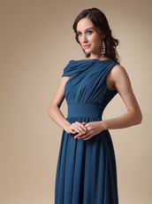 Asymmetrical Neck Steel Blue Mother Of The Bride Dress For Mama