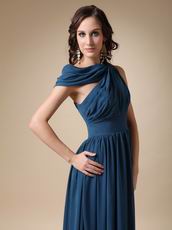 Asymmetrical Neck Steel Blue Mother Of The Bride Dress For Mama