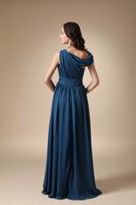 Asymmetrical Neck Steel Blue Mother Of The Bride Dress For Mama