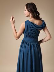 Asymmetrical Neck Steel Blue Mother Of The Bride Dress For Mama