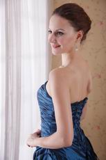 Floor Length Steel Blue Picks-up Prom Ball Gown 2014