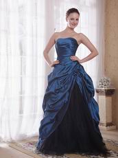 Floor Length Steel Blue Picks-up Prom Ball Gown 2014