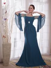 Square Marine Blue Long Sleeves Mother of the Bride Dress