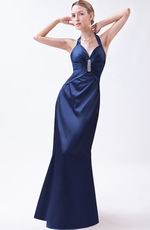 Halter Navy Blue Formal Evening Dress For Juniors