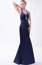 Halter Navy Blue Formal Evening Dress For Juniors