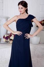 Cheap One Shoulder Chiffon Skirt Navy Blue Evening Dress